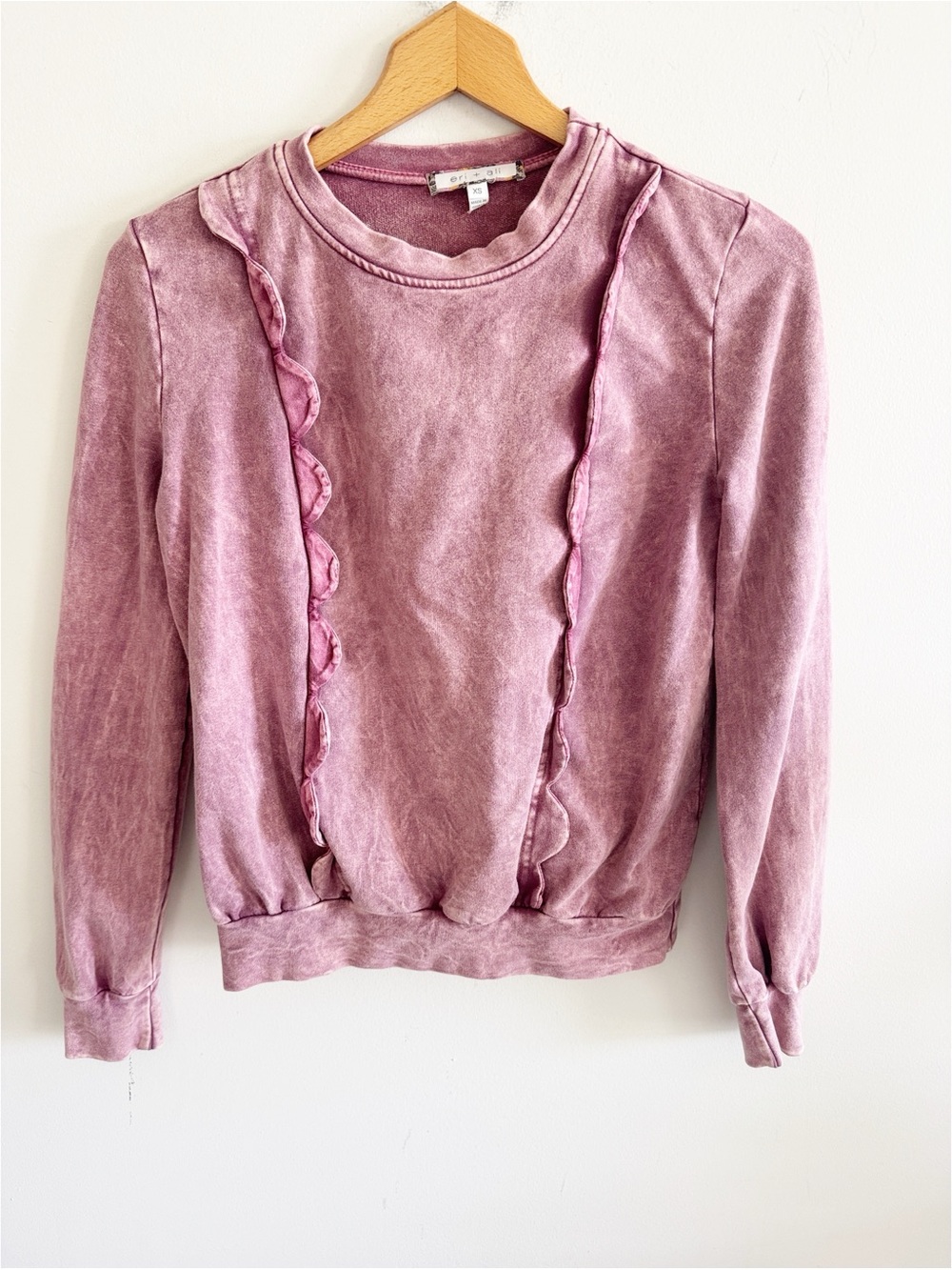 Anthropologie rose pink soft stretchy crewneck Scalloped long sleeve sweatshirt